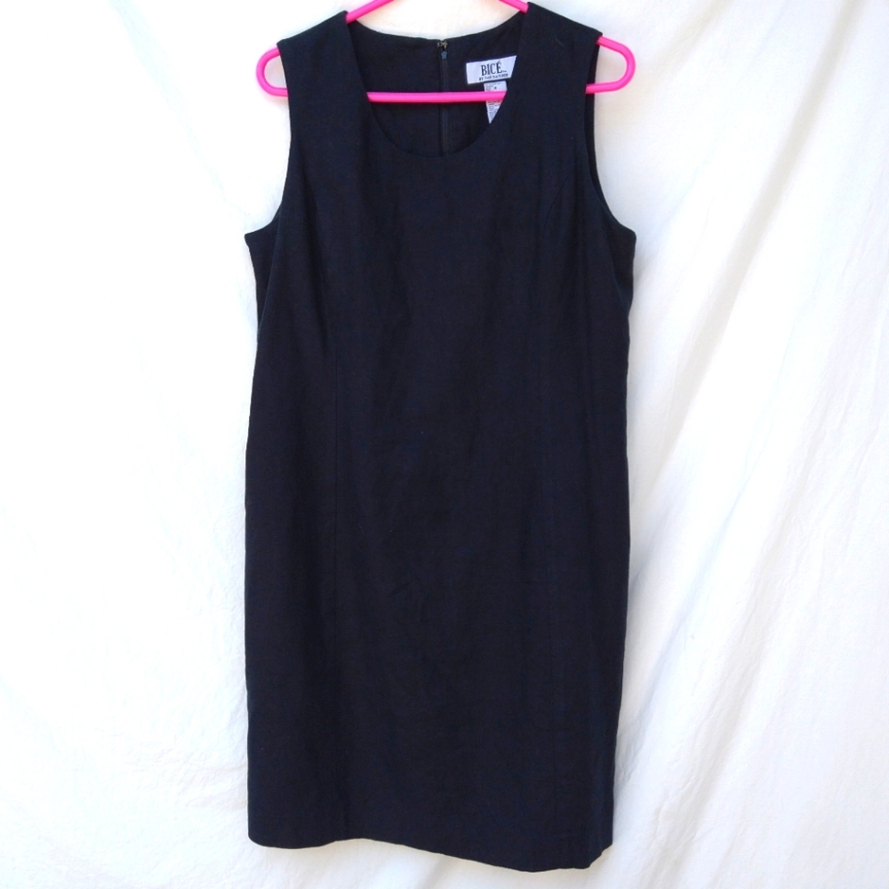 Bice Black Linen-blend Midi Sleeveless Sheath Dress Women's Large (Vintage 16)